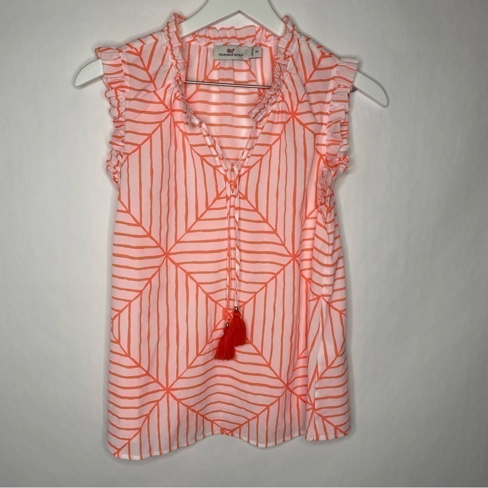 Vineyard Vines Cap Ruffle Sleeve Tassel Top